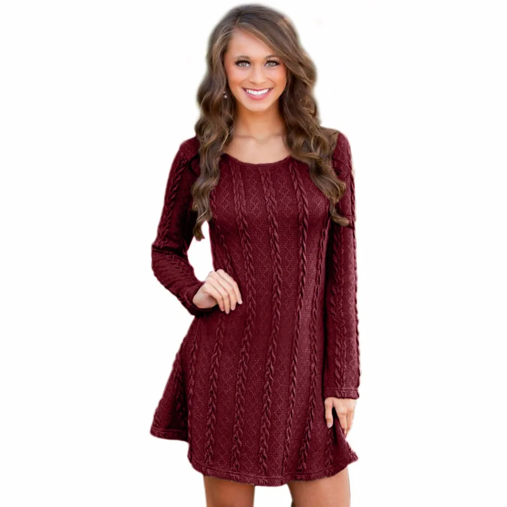 Autumn Dress Women Knitted Sweater 2017 Dresses O Neck Long Sleeve Knit Basic Sweater Mini Dress 