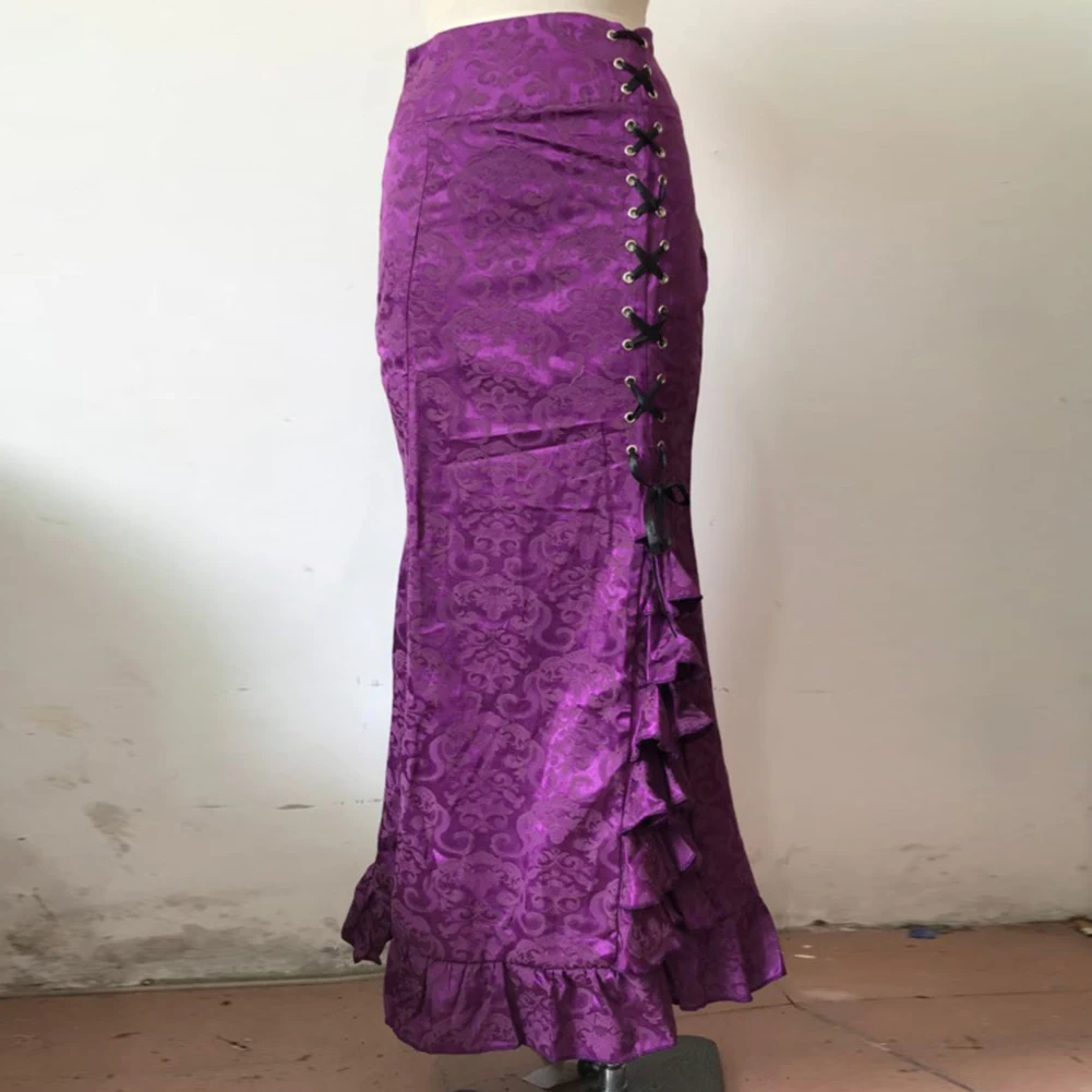 Винтаж Для женщин готика Цветочный принт длинная юбка летнее платье макси в форме рыбьего хвоста юбки с поясом большой Размеры элегантный тонкий вечерние юбка