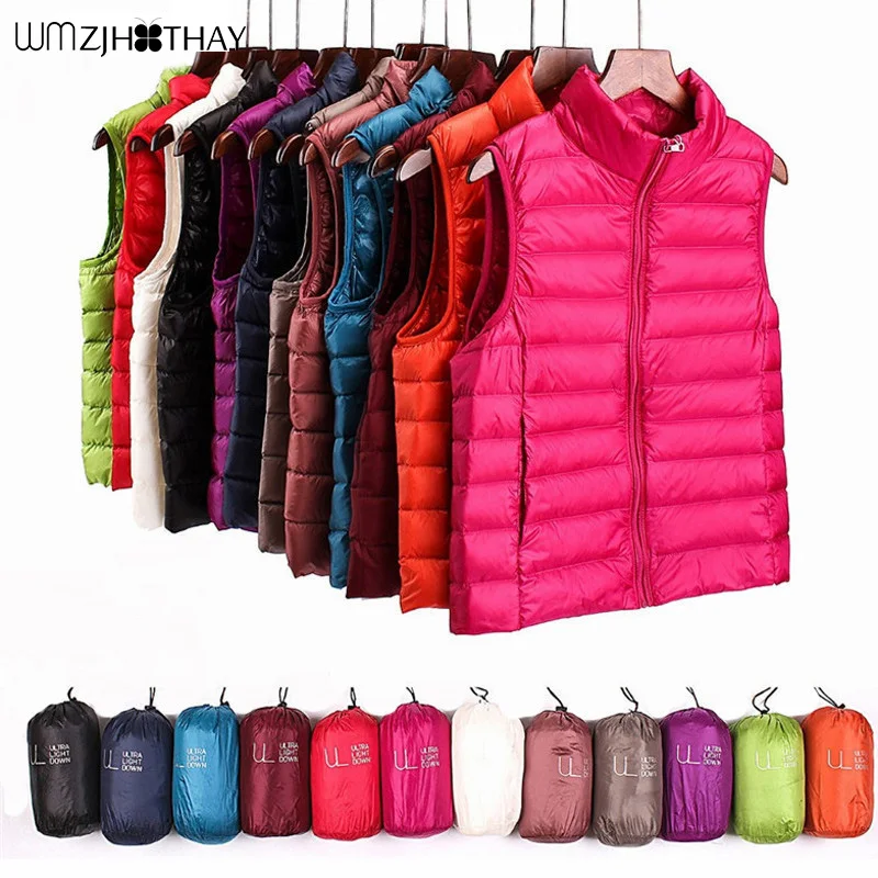 Autumn Winter Women Waistcoat 90% White Duck Down Gilet 2018 New Fashion Zipper Sleeveless Jacket Hooded Warm Vest Female ZXT004
