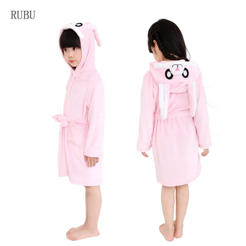 Детский банный халат, пижама в виде животных Единорог халат для девочек халаты для мальчиков пляжное полотенце с капюшоном, одежда для сна, банные халаты для детей, детские пижамы, одежда для сна - Цвет: Pink rabbit