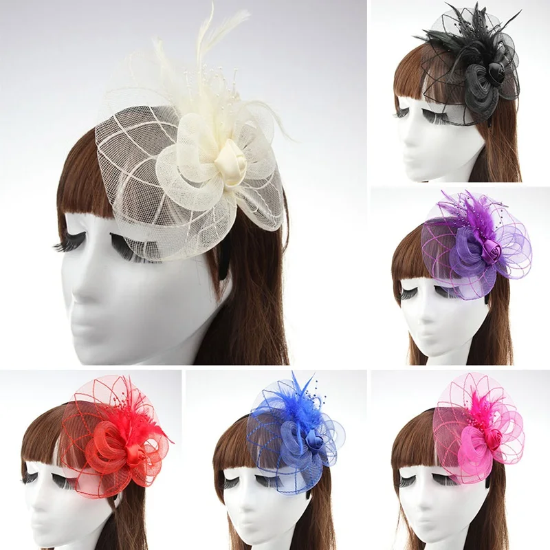 Аксессуары для волос Элегантные Женская кепка Модные женские очаровательные сетчатые ленточки для шляп и перьев Свадебные вечерние головные уборы chapeu feminino