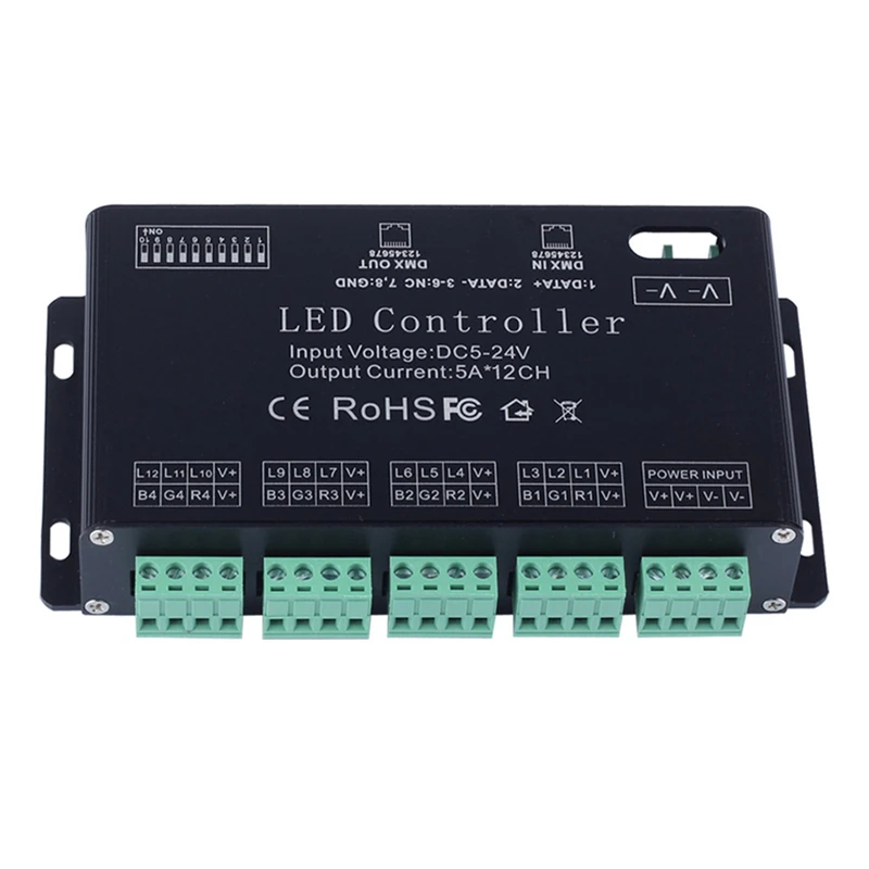 12 каналов RGB DMX 512 светодиодный декодер контроллера Диммер драйвер для одиночного или RGB светодиодные полосы лампы модуль света D.C5V-24V затемнения