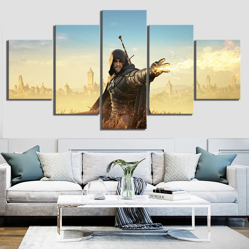 

5 Piece Video Games The Witcher 3 Wild Hunt Game Poster The Witcher Geralt of Rivia Pictures Canvas Paintings Wall Art