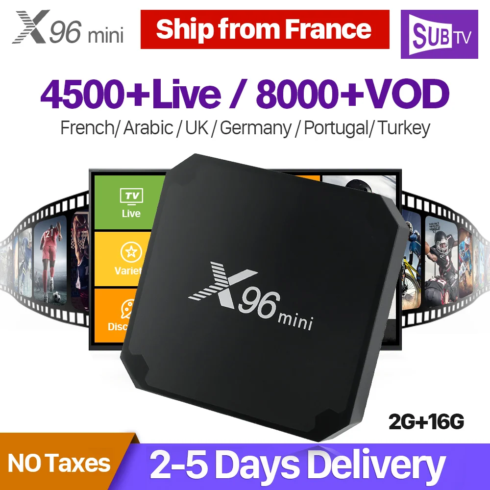 SUBTV IPTV Subscription 1 Year X96 Mini 2+16G IPTV Android 7.1 TV Box French Arabic Portugal Italy France IPTV Arabic Code      