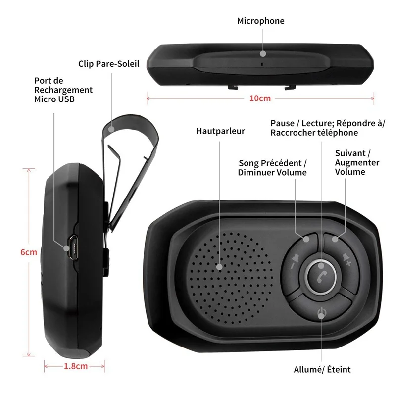 VicTsing Bluetooth Handsfree Car Kit Speaker Built-In Sun Breaker Bluetooth Car Kit with Clip Holder for iPhone                  (8)
