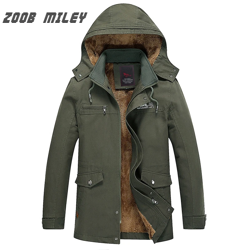 

ZOOB MILEY Plus Size M-5XL Winter Jackets Men Warm Thick Fleece Hooded Parkas Loose Fit Hat Detachable Long Trench Overcoat