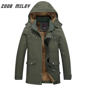 

ZOOB MILEY Plus Size M-5XL Winter Jackets Men Warm Thick Fleece Hooded Parkas Loose Fit Hat Detachable Long Trench Overcoat