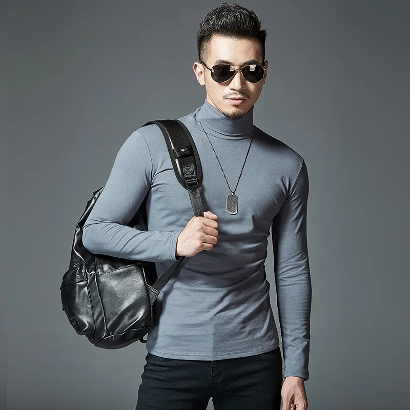WUAI-Men Casual Slim Fit Mock Turtleneck Shirt Lightweight Long Sleeve Basic Designed Thermal T-Shirts Pullover Tops 
