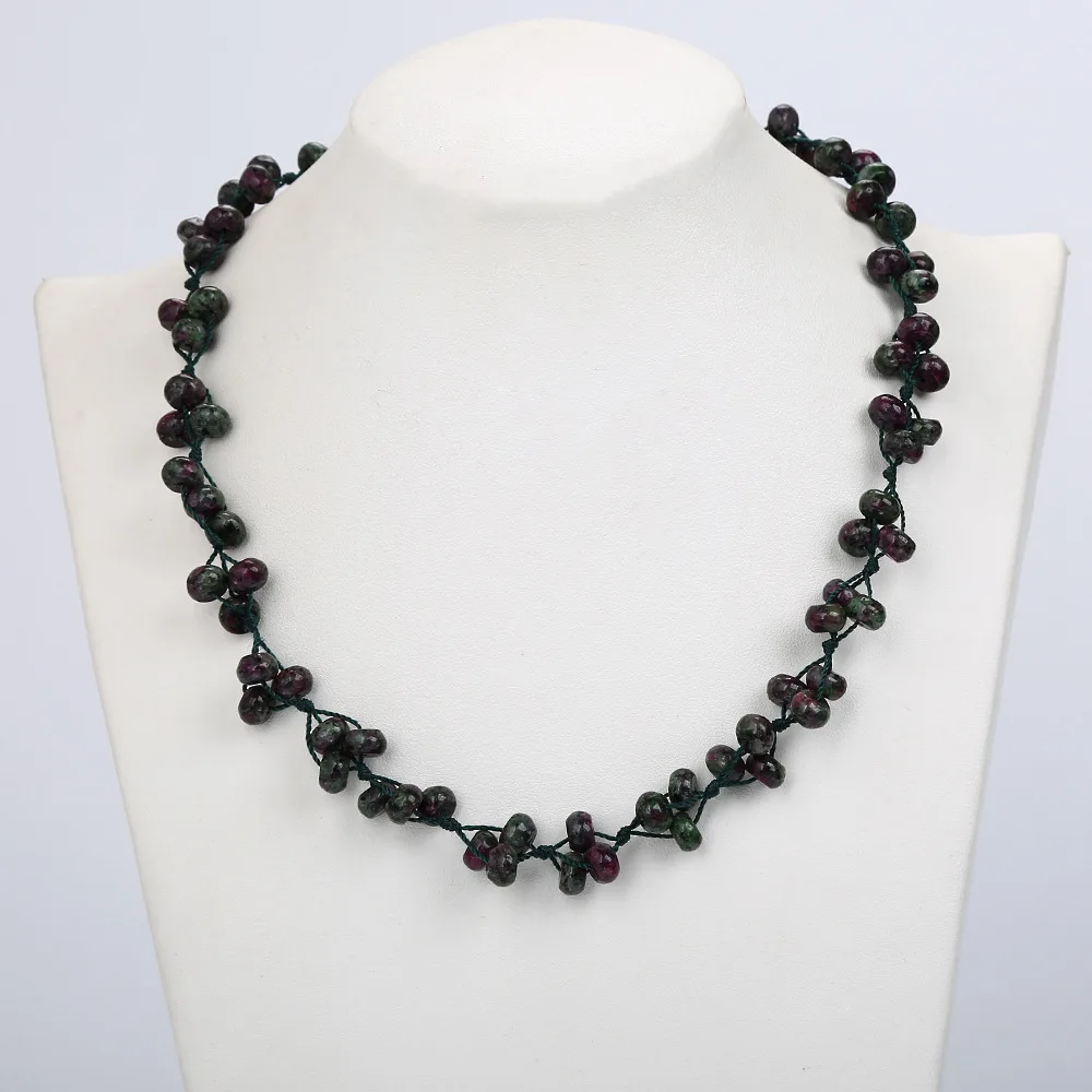 

Black stone obsidian necklace Epidote Woven Necklace Natural Stone Crystal Beads Fashion Boutique Pendant Women Handmade Jewelry