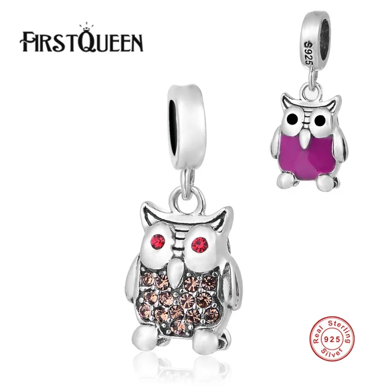 

FirstQueen 925 Sterling Silver Lucky Animal Owl Enamal Pendant Charm Fit Snake Chain Bracelet Bangle DIY Accessories Jewelry