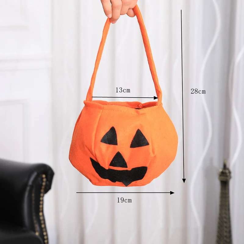 Halloween Candy Bag Pumpkin Bat Pattern Kids Treat or Tricky Cloth Bucket Handheld Tote Props Cookie Pouch Basket Gift