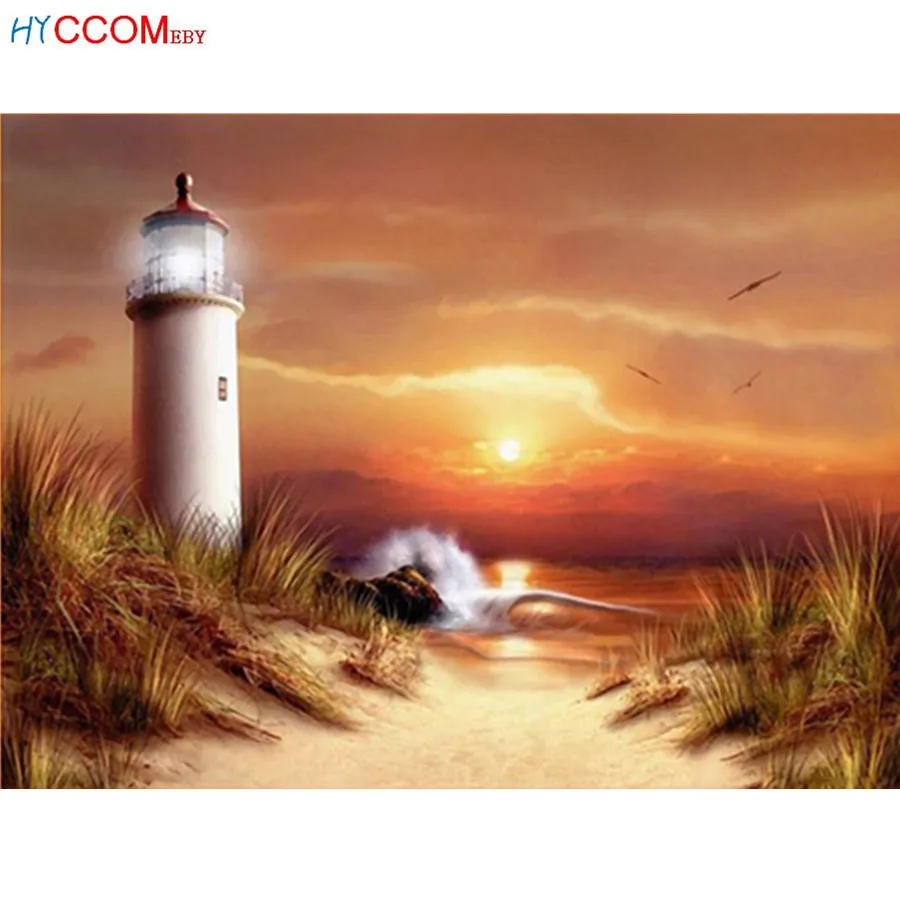 

5D DIY Diamond Painting Lighthouse Landscape Cross Stitch Full Round Diamond Embroidery rhinestone Christmas gift