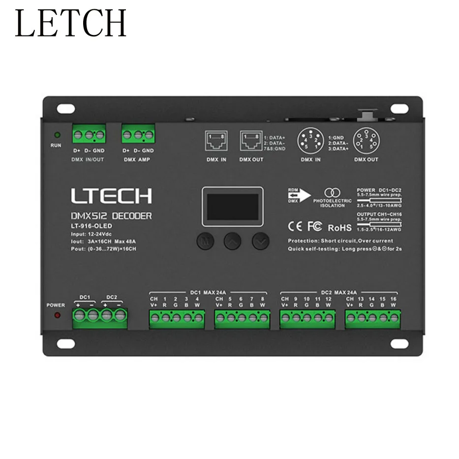 Новый LTECH 16CH контроллер dmx LT 916 O светодиодный 16 канал декодера Вход Напряжение DC12V