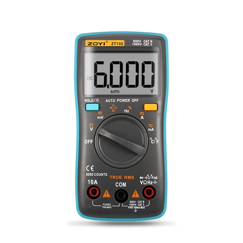 

ZT102 Multimeter 6000 counts Back light AC/DC Ammeter Voltmeter Ohm Frequency Diode Temperature