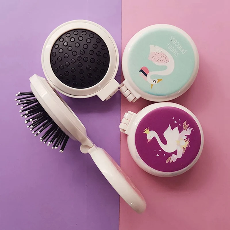 

1Pc Cotton Makeup Comb Hair Brush Styling Tool Portable Mini Folding Comb Airbag Massage Round Travel Hair Brush with Mirror