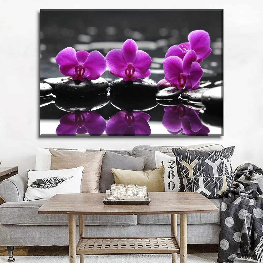 1-Piece-Living-Room-Wall-Painting-On-Canvas-Print-Type-Orchid-And-Zen-Water-Reflection-Poster