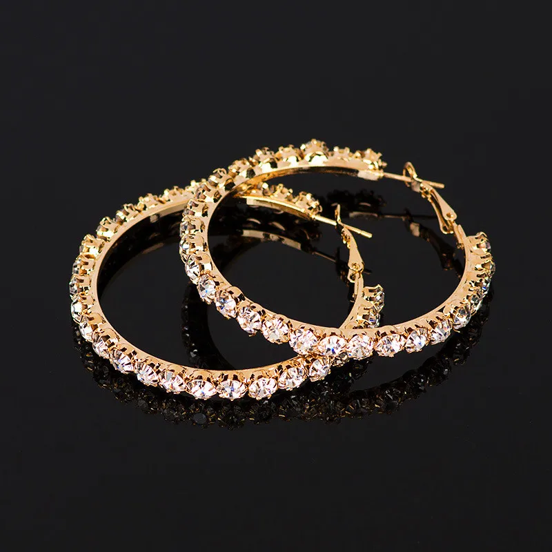 Luxury Female Big White Round Hoop Earrings Fashion Gold Color Color Wedding Earrings Double Zircon Stone Earrings For Women
