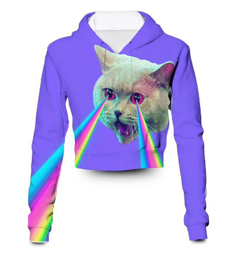 

Custom Made Rainbow Cat Sublimation Printing Plus Size Crop Hoodies
