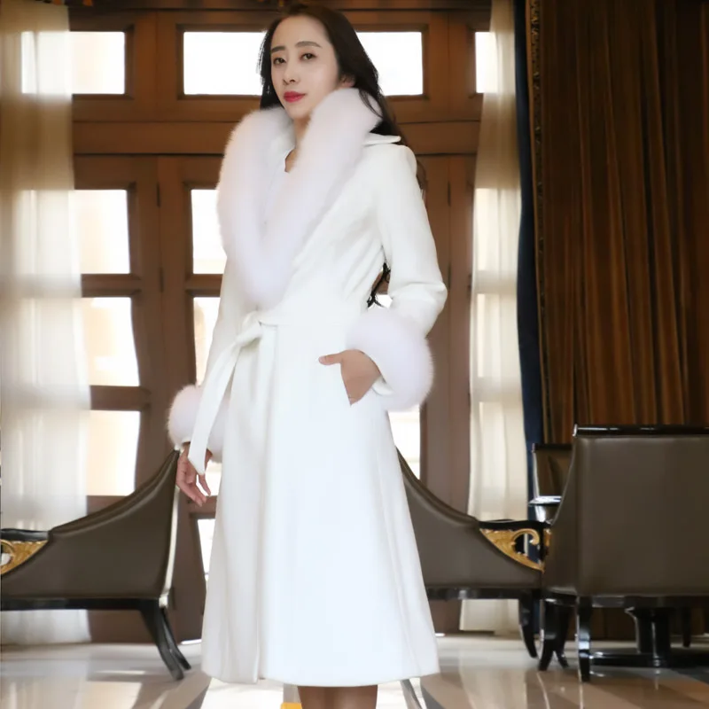 Winter thickening warm woolen for women new fox fur collared...