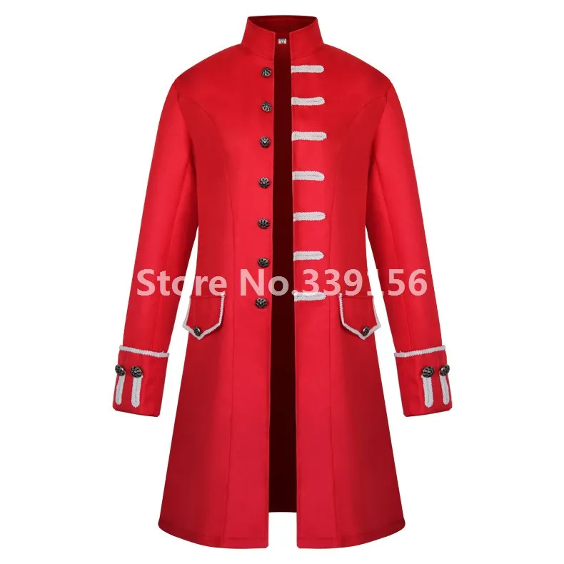 17 век Черный/Красный/Белый Готический стимпанк мужская длинная куртка Верхняя одежда средневековые пальто маскарадное мужское платье ветровка - Цвет: Красный