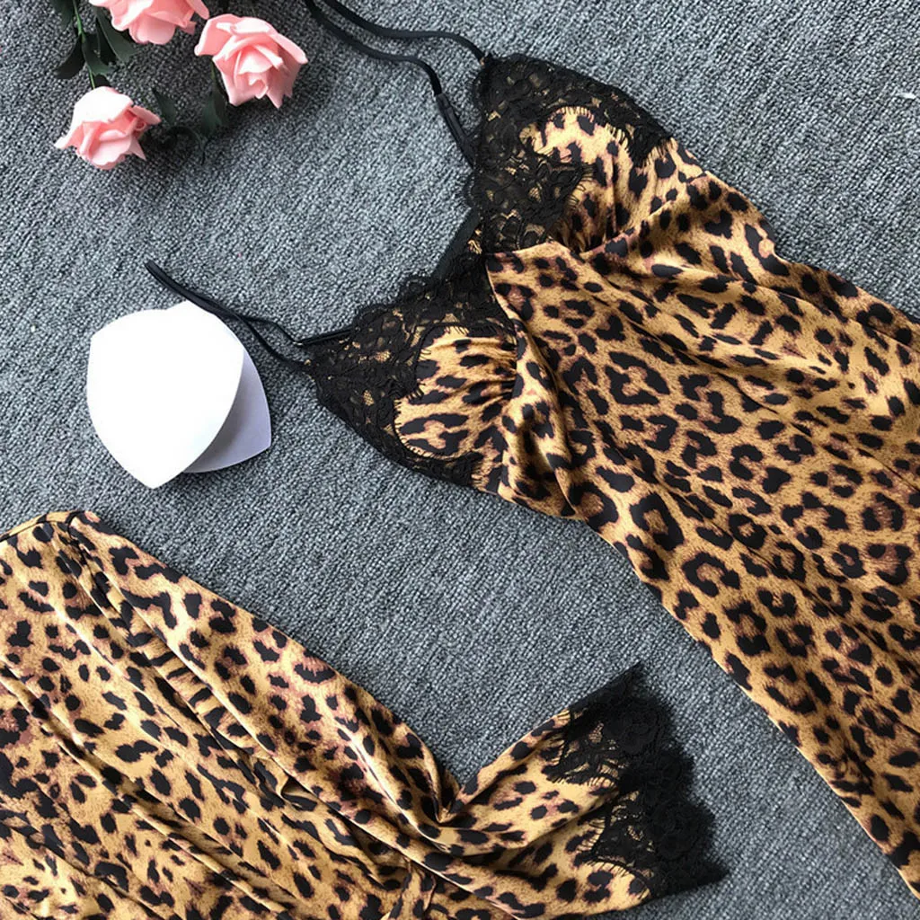 Женская Сексуальная атласная кружевная ночная сорочка с леопардовым принтом, нижнее белье, комплект ночного белья, camisola de dormir feminino, халаты для подружки невесты