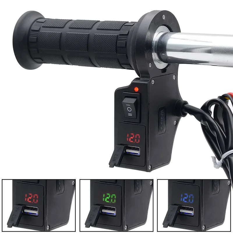 

CACHET Motorcycle Heated Grips Multi-function Motorcycle Handlebar Scooter Electric Handle Car Charger Voltmeter Color Random