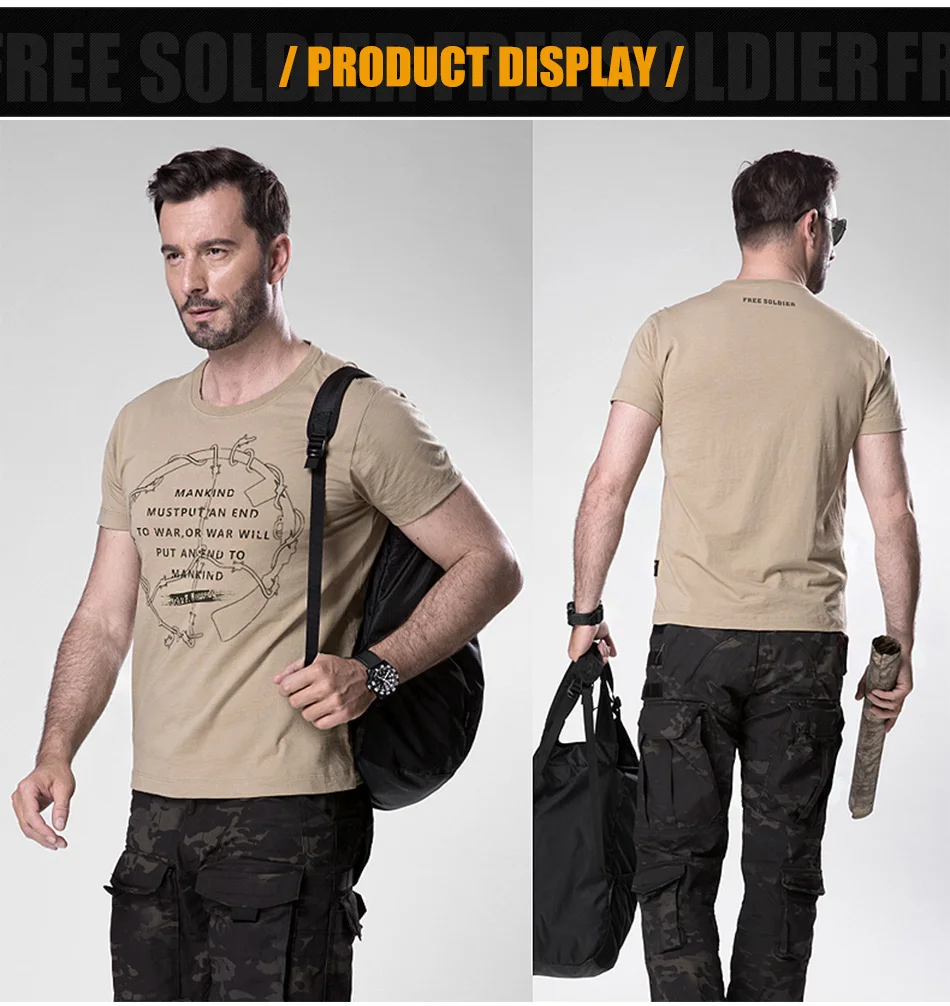 FREE SOLDIER outdoor sports camping hiking tactical round neck t shirt for men short sleeve in summer