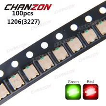 100 шт. SMD 1206(3227) светодиодный двухцветный светодиодный светильник с зелеными и красными бусинами, 2 в, Диодная лампа SMT поверхностного монтажа, устройство для PCB