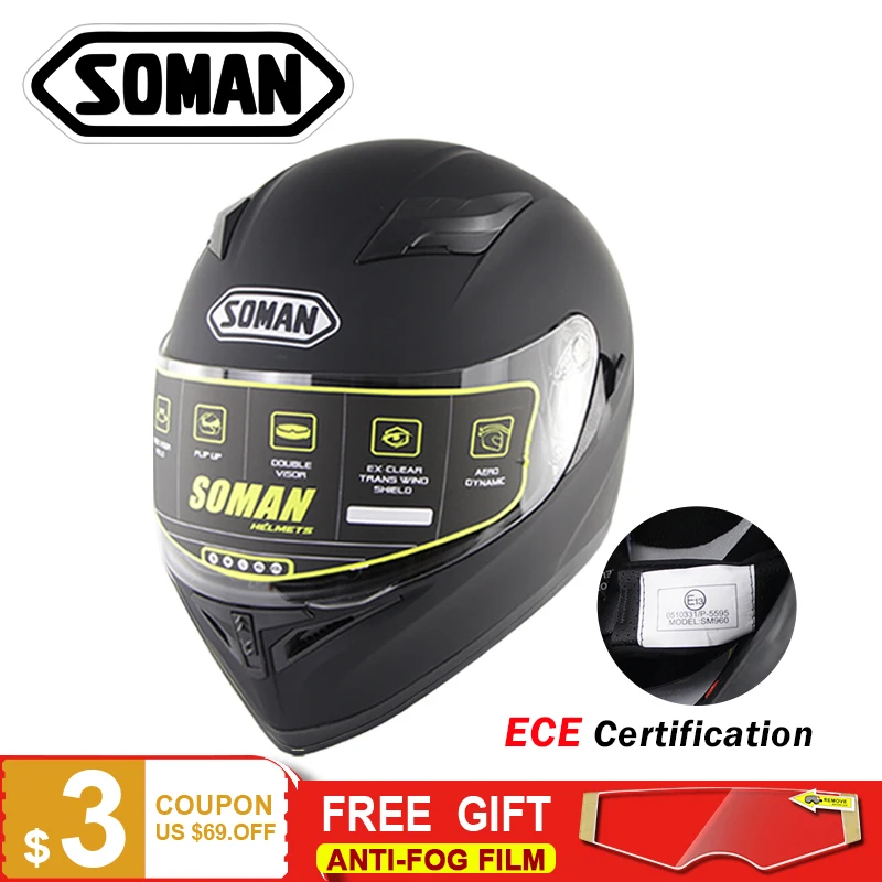 

SOMAN 960 ECE Approval Racing Motorcycle Full Face Helmet Street Bike Verspa Casco Double Visors Motorbike Cycling Capacete