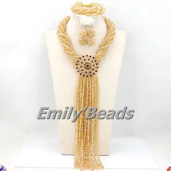 

2016 Hot Design Handmade African Crystal Beads Jewelry Set Nigerian Wedding Bridal Necklace Jewelry Sets Free Shipping AEJ753