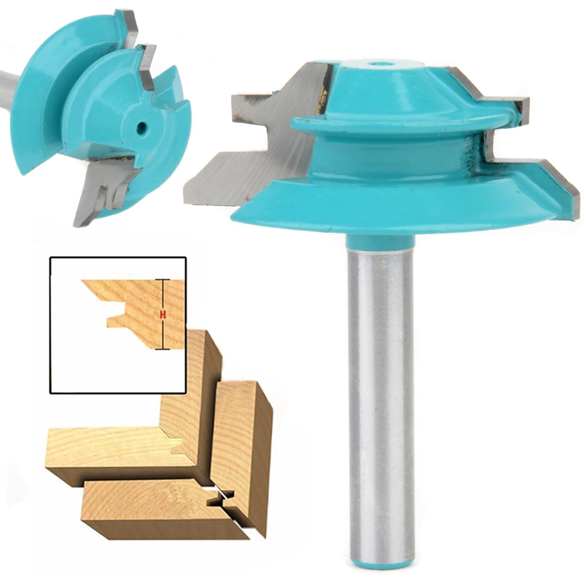 45 Degree Lock Miter Router Bit 1 1/2" Diameter 1/4" Shank Wood Cutter For Wood Working Drilling