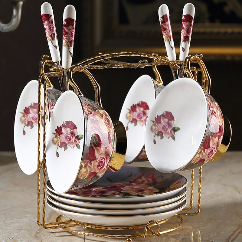 

Europe High-grade Bone China Coffee Cup set Creative British Afternoon Flower Tea Cup Set Phnom Penh Cup and Saucer gift set