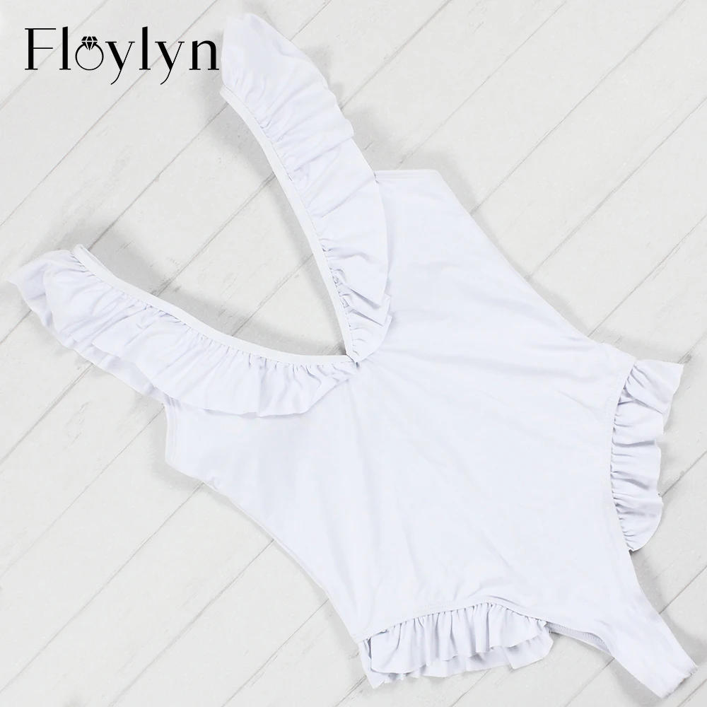 Floylyn Белый Цельный купальник с рюшами монокини стринги сексуальный женский 2017