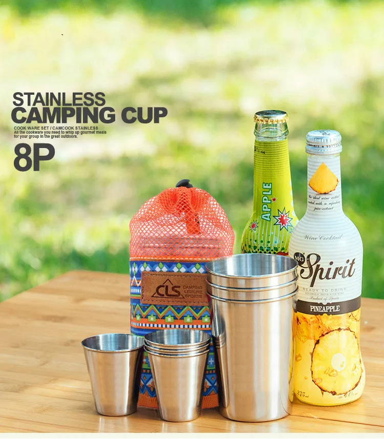 Copo de Acampamento Utensílios de Cozinha para Caminhadas ao ar Copos para Vinho Inoxidável Piquenique Conjunto Livre Mochila Viagem Água Cerveja Uísque Aço 2 utensílios de cozinha para caminhadas ao ar