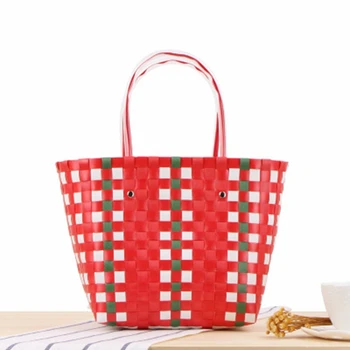 

Japanese and Korean style striped handkerchief basket bag colorful waterproof holiday beach woven bag casual handbag