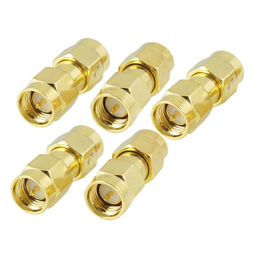

JFBL Hot sale 5 pcs Gold Tone SMA Male to SMA Male Plug RF Coaxial Adapter Connector