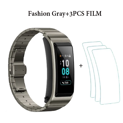 Gray add 3pcs film Huawei Smartband huawei TalkBand B5 умный Браслет трекер сердечного ритма вызов с Bluetooth Сенсорный экран монитор сна - Цвет: Gray add 3pcs film