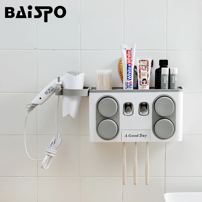 Bathroom Wall-mounted toothbrush holder Toothpaste Squeeze Shower Shelf Storage