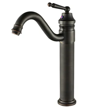 

Basin Sink Faucet Copper European Retro Hot and Cold Black Antique Faucet Washbasin Basin Single Handle High Faucet LU89