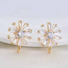 196) 4 шт 12x15 мм 24K золото цвет латунь с цирконом цветок серьги гвоздики Высокое качество Diy ювелирных изделий Аксессуары