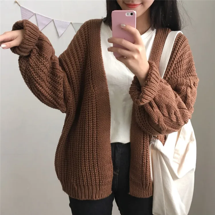 Chic Autumn Winter New Women's Cardigan Sweater Knitting Twist Loose Solid Full Sleeve Korean Casual Fashion Tops C97623D