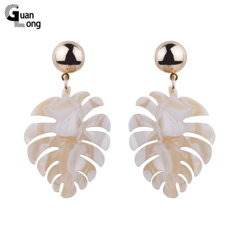 

Guanlong Vintage Fashion Leaf Acetate Long Big Drop Earrings for Women Metal Dangling Acetic Acid Acrylic Earrings Girls Brincos