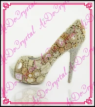 Aidocrystal new design beige crystal diamond high heels wedding font b shoes b font sexy peep