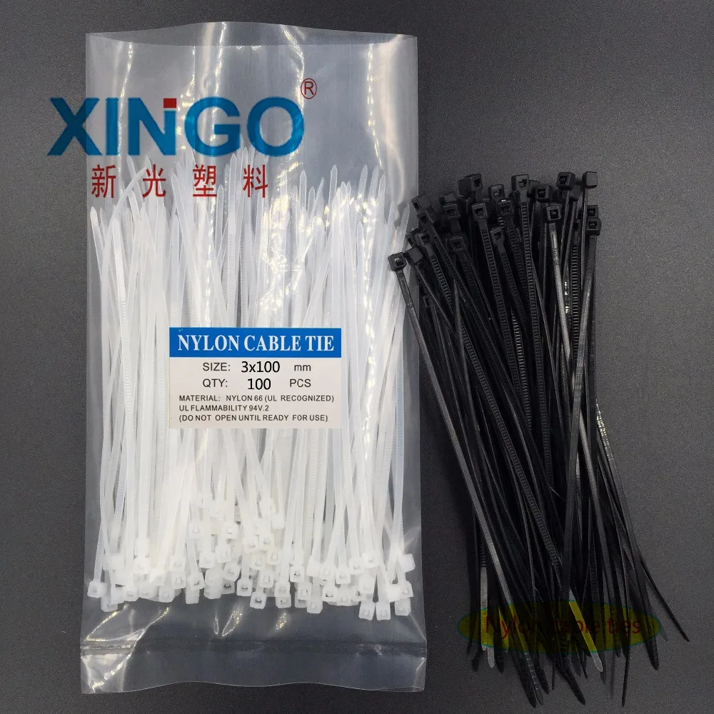 

100Pcs/pack 3*100 3x100 High Quality width 2.5mm White BLack Self-locking Plastic Nylon Cable Ties,Wire Zip Tie