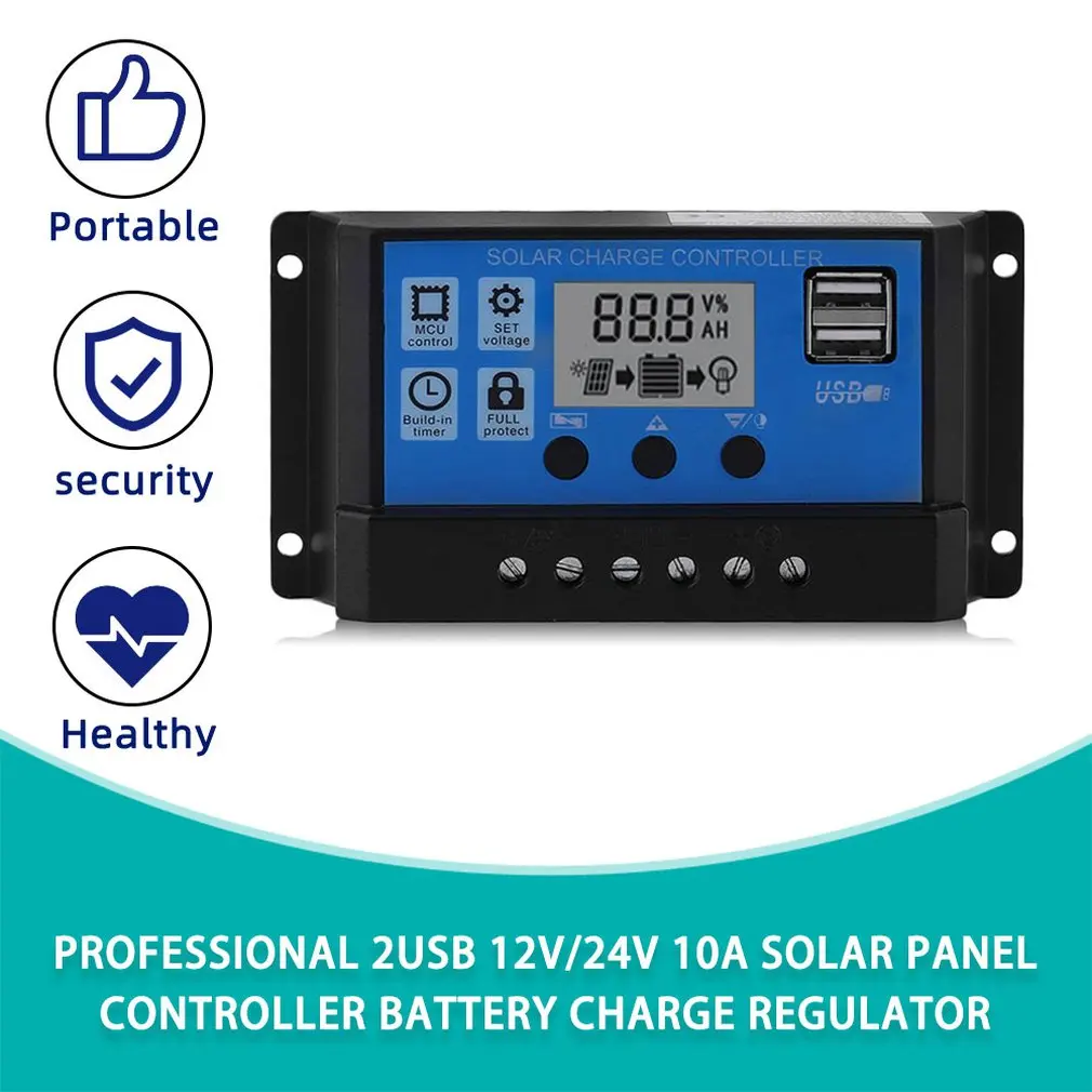 Профессиональный двойной USB 12 В/24 В 10A контроллер солнечной панели регулятор заряда аккумулятора ЖК-дисплей регулятор солнечная батарея контроллер