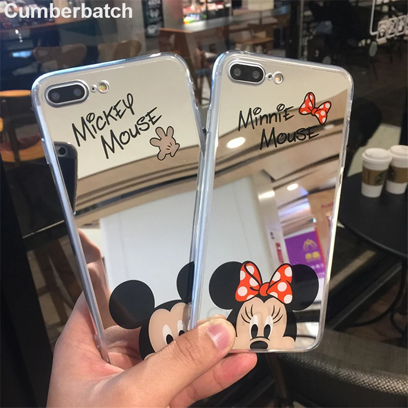 

Luxury Soft Silicone TPU Mirror Case For iPhone Xs Max XR X 8 7 6 6S Plus case For iPhone SE 5 5S Cases Cute Minnie Mickey Cover