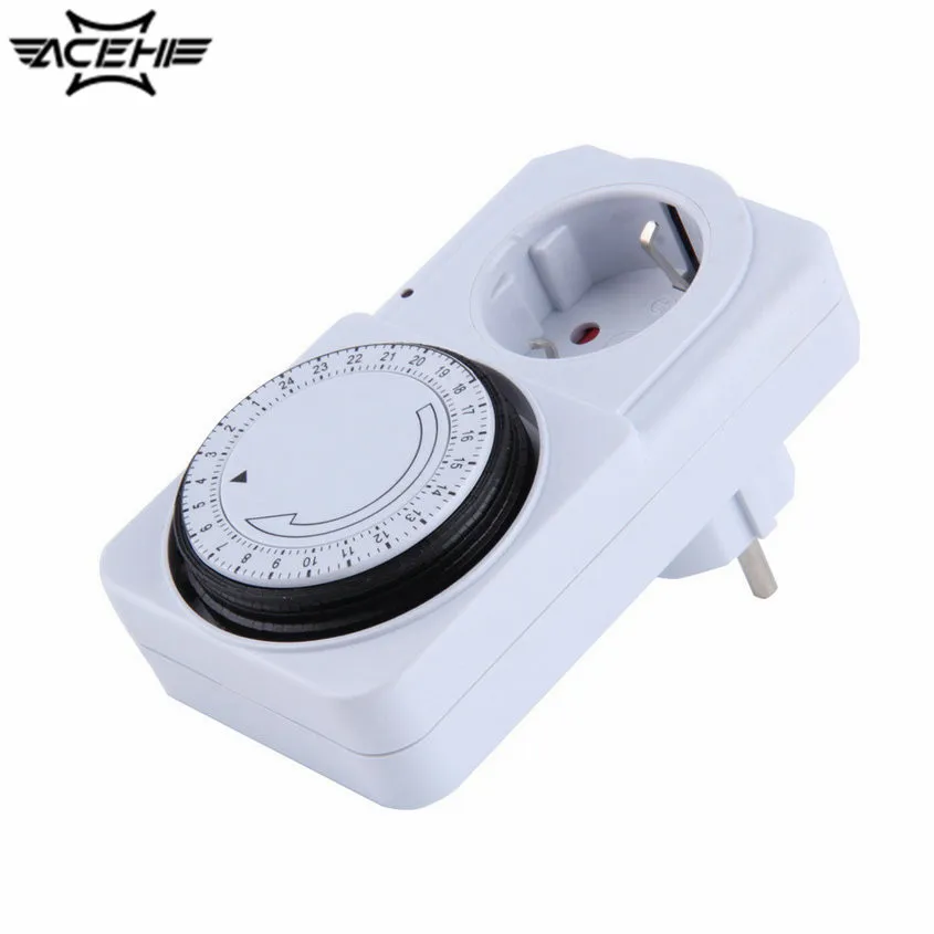 

24 Hour Mechanical Electrical Plug Program Timer Power Switch Socket Energy Saver US/EU Plug White Color