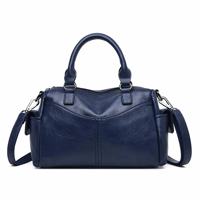 Роскошные женские сумки, дизайнерская винтажная Бостонская ручная сумка, маленькая сумка, основная мягкая кожаная сумка на плечо, женские сумки-тоут, новинка - Цвет: blue