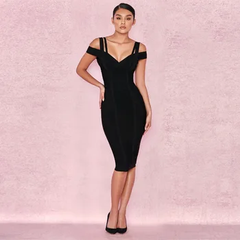 

2018 New style fashion sexy dress hip Party Nightclub celebrity spaghetti strap deep v-neck bandage body con dresses wholesale