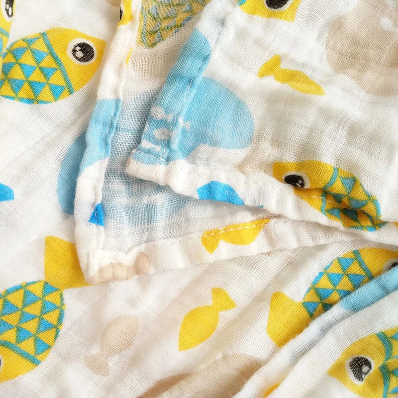 Baby Muslin Blanket Baby Swaddle Cartoon Printed Cotton Soft Breathable For Newborn